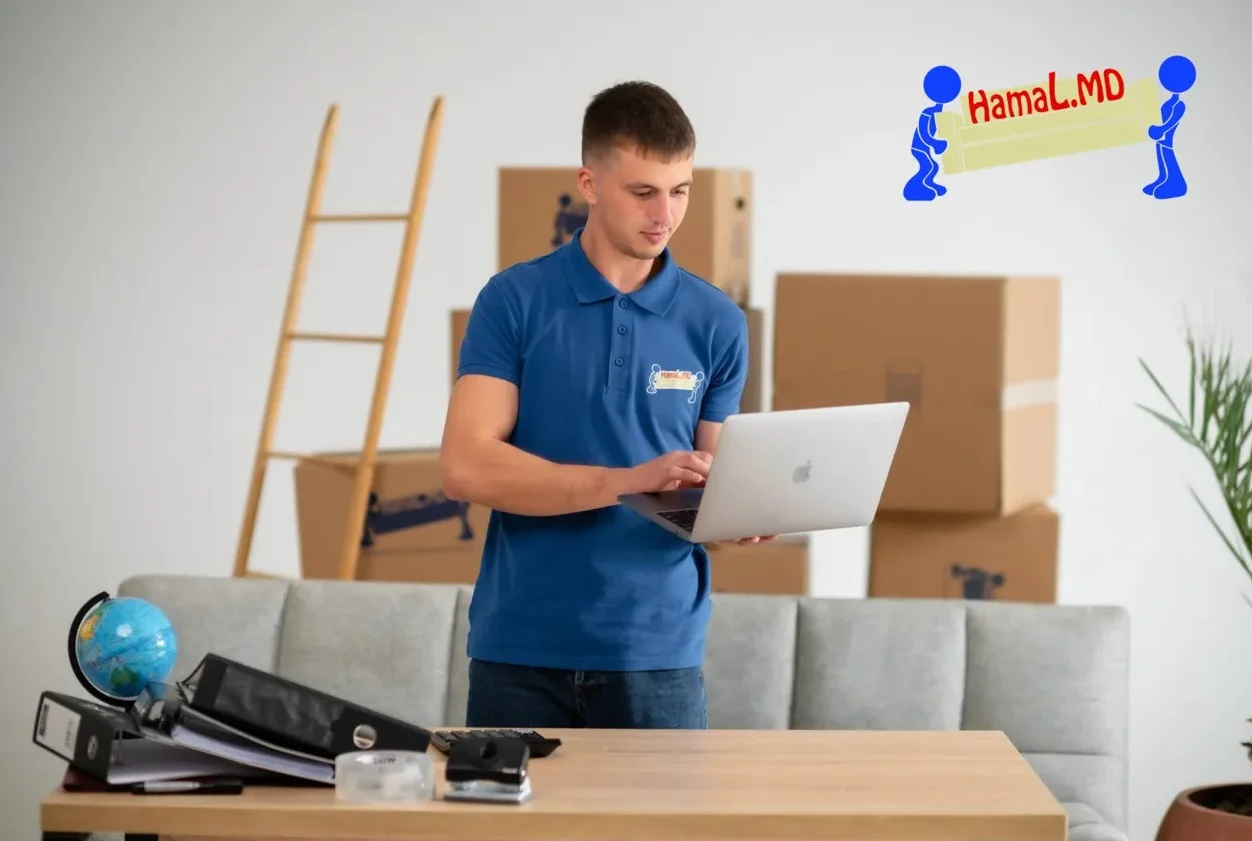 Echipa HamaL.MD descarcă cutii din camion
